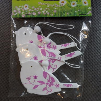 Komplet Trzech Zawieszek w Kształcie Ptaków w Kolorze Biało-Wrzosowym