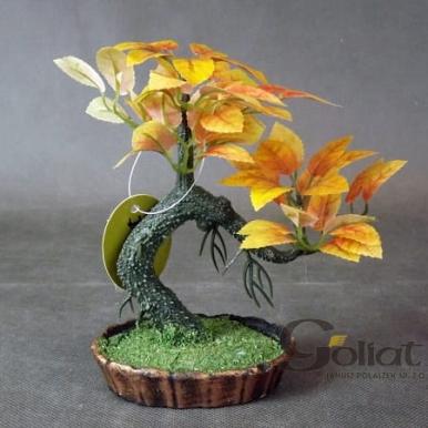 Miniaturkowe Drzewko Bonsai w Owale o Brązowo-Żółtym Ubarwieniu Liści