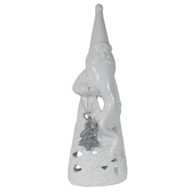 Lampion Ceramiczny Mikołaj z Choinką na Tealighta, 23.5 cm, Biały