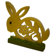 Żółty Zając Dekoracyjny na Drewnianej Podstawce - Wielkanocna Figurka 20 cm