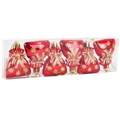 Zestaw 6 bombek czerwonych kształtki 6 cm