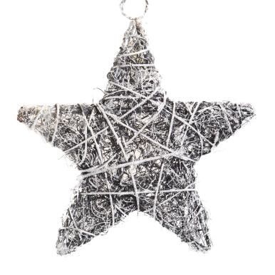 Świąteczna Gwiazda z Rattanu w Kolorze Srebrnym do Zawieszenia