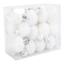 Komplet 24 Białych Bombek Śnieżnych Styropianowych 2.5 cm w Plastikowym Boksie