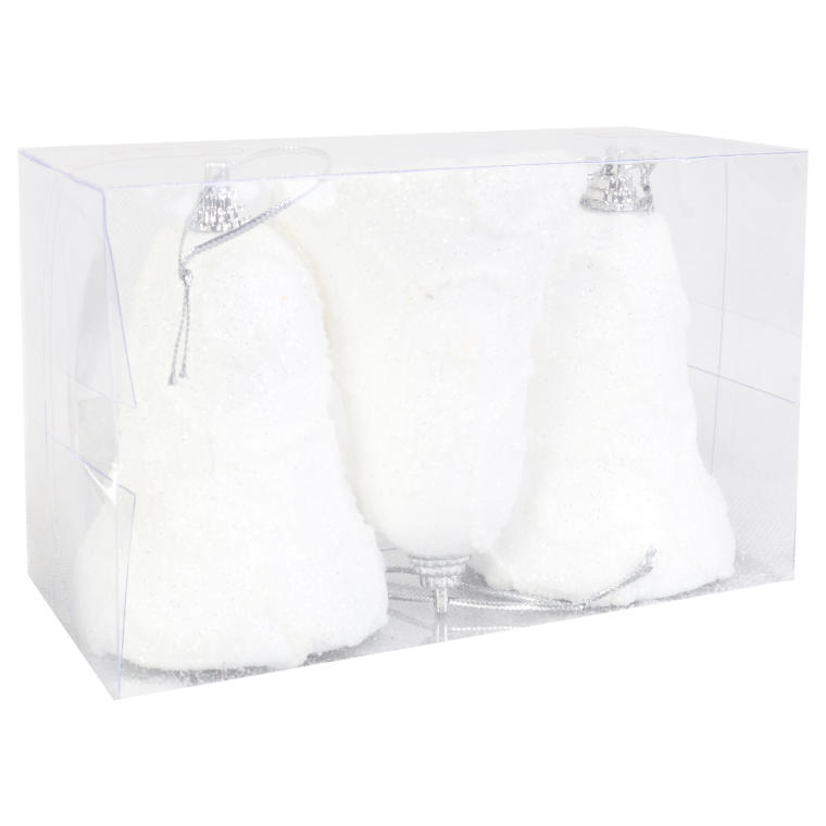 Komplet 3 dzwonków śnieżnych z brokatem 7 cm