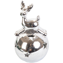 Lampion ceramiczny renifer na kuli  srebrny
