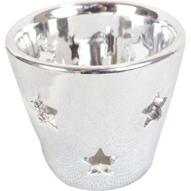 Srebrny Świecznik Ceramiczny na Świeczki Tealight o Wymiarach 6cm x 6.5cm.