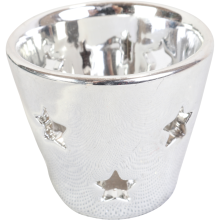Srebrny Świecznik Ceramiczny na Świeczki Tealight o Wymiarach 6cm x 6.5cm.