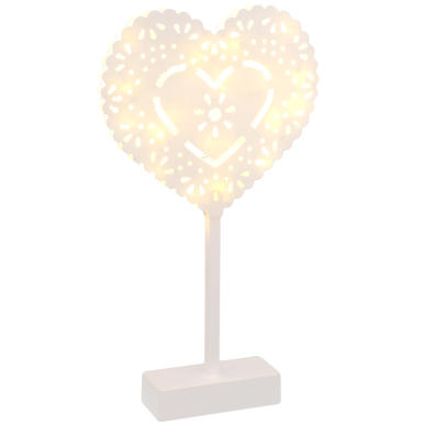 Białe Serce z Ażurowym Wzorem - Dekoracja świetlna LED na Baterie