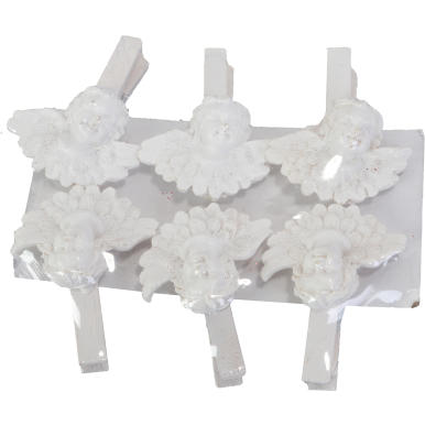 Białe Klamrki z Figurkami Aniołów 4.5 cm - Zestaw 6 sztuk