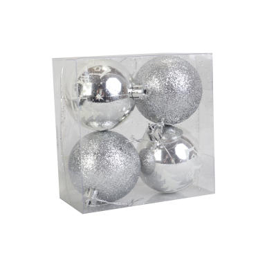 Komplet 4 bombek plastikowych z dekorem grafitowe