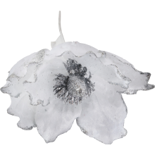Biała welurowa poinsecja z brokatem - sztuczny kwiat do dekoracji choinki