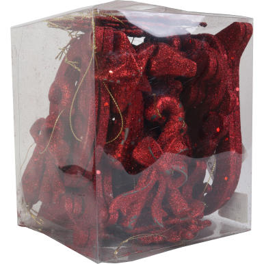  Komplet 65 zawieszek brokatowych czerwonych