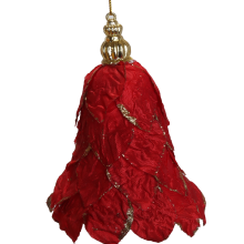 Dekorowana bombka w kształcie dzwonka z brokatowymi płatkami materiału 12 cm, czerwona