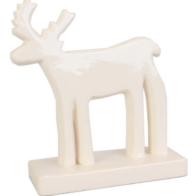 Biały ceramiczny renifer stojący jako ozdoba