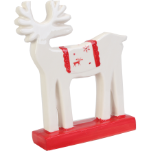 Renifer ceramiczny w skandynawskim stylu - ozdoba świąteczna w kolorze biało-czerwonym