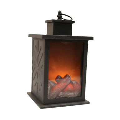 Latarnia LED na Baterie z Paleniskiem na Baterie - Ciepłe Pomarańczowe Światło, Plastik, Czarna