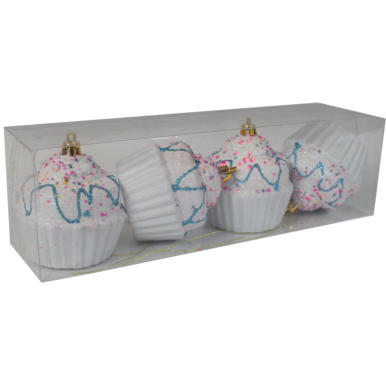 Bombka Świąteczna Biała Babeczka z Kolorowymi Koralikami