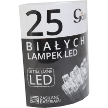 Białe Lampki Choinkowe na Baterie 2xAA z 25 LED-ami o Ultra Jasnym Świetle
