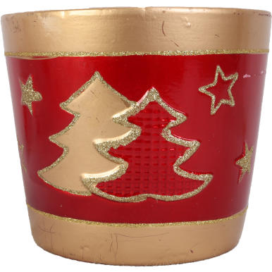 Świąteczna osłonka z ceramiki czerwono złota