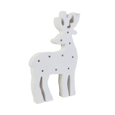 Drewniany Renifer z Białymi LED - Dekoracja Świetlna na Baterie