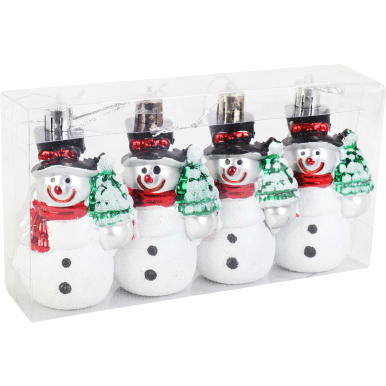 Zestaw 4 Dekoracyjnych Bombek w Kształcie Bałwank&oacute;w 9CM - Nietłukące, Kolorowe Dekoracje Świąteczne