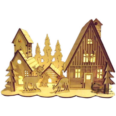 Drewniana Szopka Świąteczna z Białym Oświetleniem LED