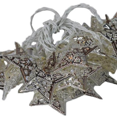 Lampa ozdobna Srebrne Gwiazdki z 20 białymi diodami LED zasilanymi bateriami AA