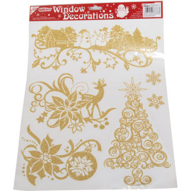 Komplet naklejek samoprzylepnych  na okno-złoty brokat 