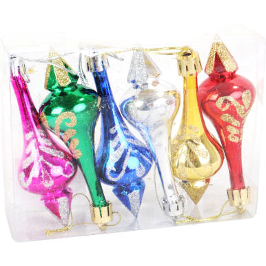 Kolorowe Bombki Świąteczne w Kształcie Sopli z Brokatem - Zestaw 6 Sztuk, 9 cm