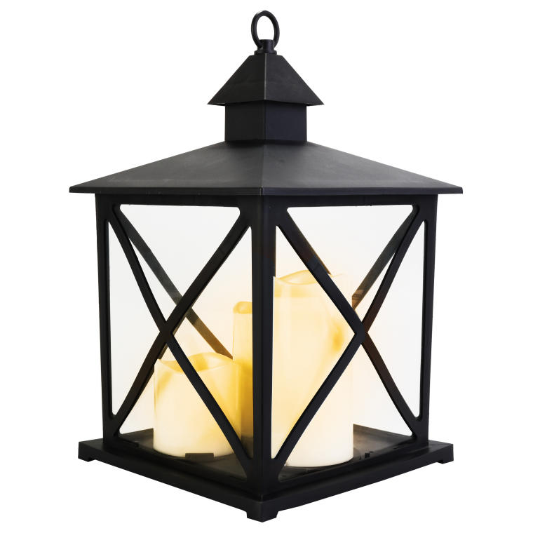 Duża, czarna latarenka dekoracyjna z trzema świecami LED GOLIAT