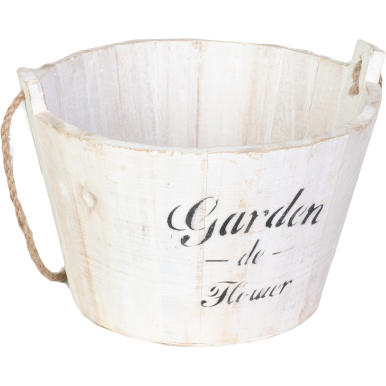 Dekoracyjne drewniane wiaderko na taras lub do ogrodu 15x22 cm, białe