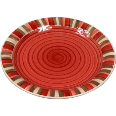 Talerz Obiadowy z Czerwonymi Paskami na Obrzeżach