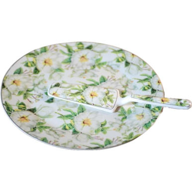 Talerz z łopatką do ciasta w kwiaty
