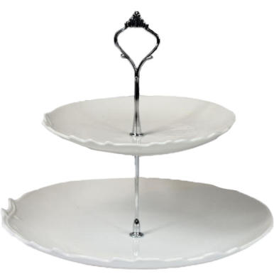 Biała Dwupiętrowa Patera z Uchwytem na Ciasta i Słodycze
