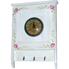 Zegar Wiszący w Stylu Prowansalskim z Wieszakami i Ręcznie Malowanymi Kwiatami, Biały, 49x36x5 cm