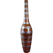 Wazon ceramiczny w kolorze piaskowym ciężki w pasy 38x20 cm