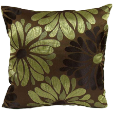 Poduszka dekoracyjna brązowa z zielonym wzorem kwiatowym 40x40 cm (bez wkładu)