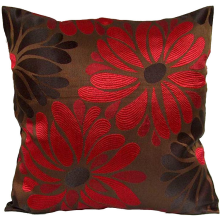 Poduszka dekoracyjna brązowa z czerwonym wzorem kwiatowym (bez wkładu) 40x40 cm