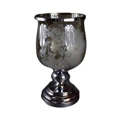 Elegancki Świecznik/Patera z Opalizującym Szkłem i Chromem, 38x20 cm, Antypoślizgowa Podstawa, Wzór Kwiatowy