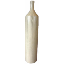 Wazon ceramiczny w kolorze beżowym z brązowym obrzeżem 8.7x8.7x40 cm