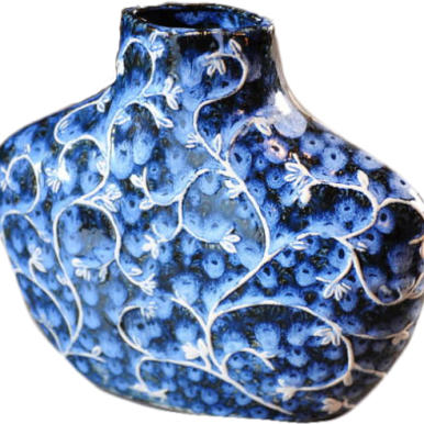 Wazon Ceramiczny Niebieski z Białymi Gałęziami - Szeroki Model z Kolekcji