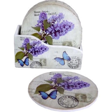 Komplet 6 drewnianych podkładek pod filiżankę z motylkami