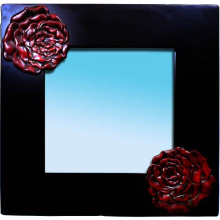 Lustro Wiszące w Czarnej Ramie z Motywami Czerwonych Róż 60x60 cm