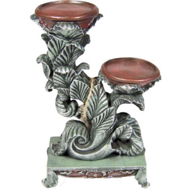 Świecznik stojący w kolorze brązowo-srebrnym z perłami 27x17 cm