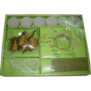 Zestaw Zapachowy Dzikie Kwiaty - Świece, Kadzidła i Akcesoria w Seledynowym Świeczniku