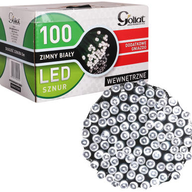 Lampki choinkowe 100 LED wewnętrzne zimny biały z dod. gniazdem