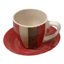 Zestaw do kawy: Filiżanka z talerzykiem o wysokości 14 cm i szerokości 8 cm
