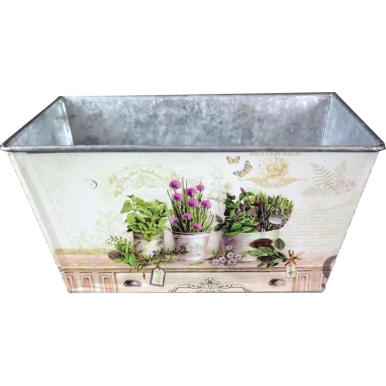 Duża, Ozdobna Osłonka na Doniczkę z Kwiatowym Motywem - Ocynk