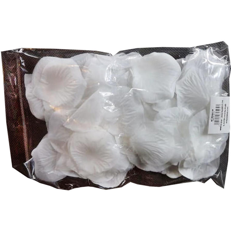 Płatki róż z materiału zapakowane w woreczek w kolorze białym
