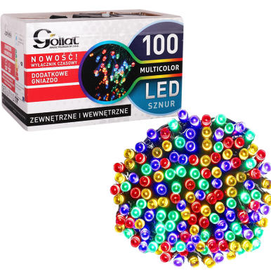 Lampki choinkowe 100 LED wewnętrzne i zewnętrzne z dod. gniazdem i timerem multicolor
